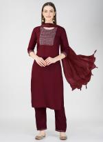 Cotton Burgandy Daily Wear Embroidery Work Readymade Salwar Suit